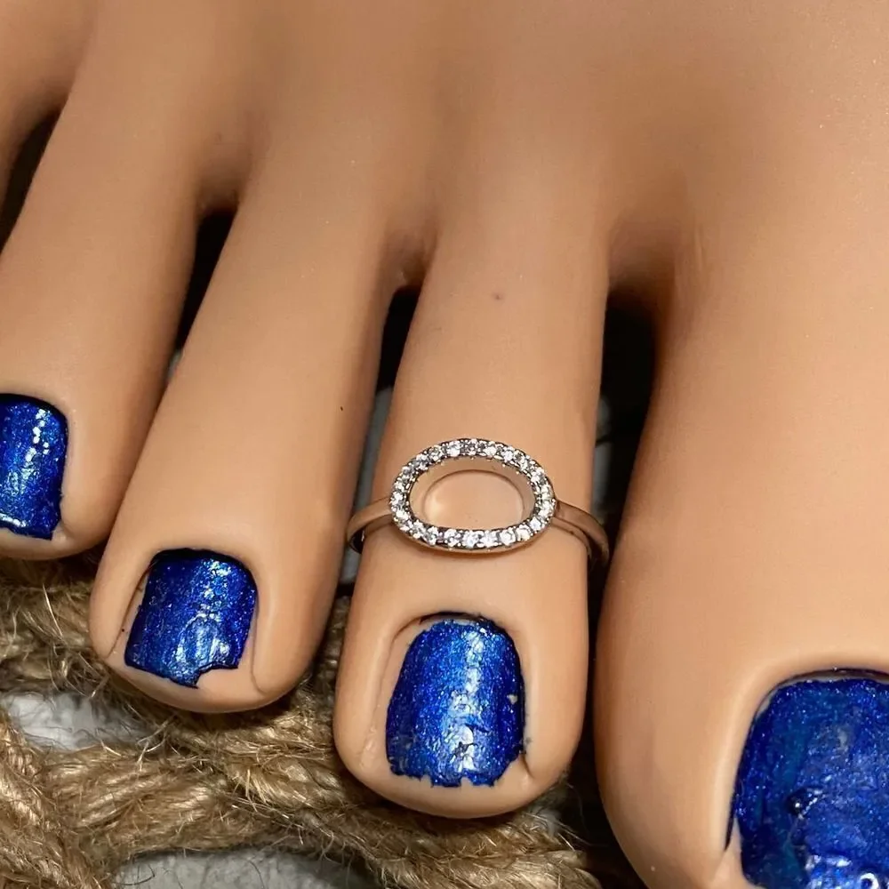 Sterling Silver Cz Oval Toe Ring Midi Ring